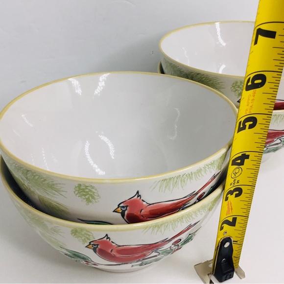 Set of 4 Eli + Ana Red Cardinal Bird Traditional Christmas Cereal Bowls Ceramic - Picture 6 of 6